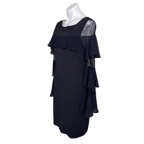 White House Black Market Black Lace Sheath Dress, Long Bell Sleeve Women's M - Picture 9 of 13